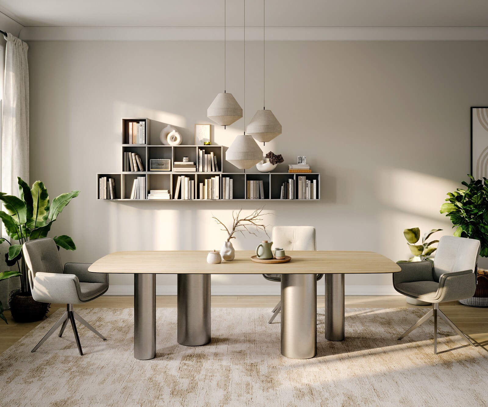 Table à manger Edge Boot 260x120 cm Céramique Laminam® Sabbia Eichefarbig Pilier Acier inoxydable gebürstet 2
