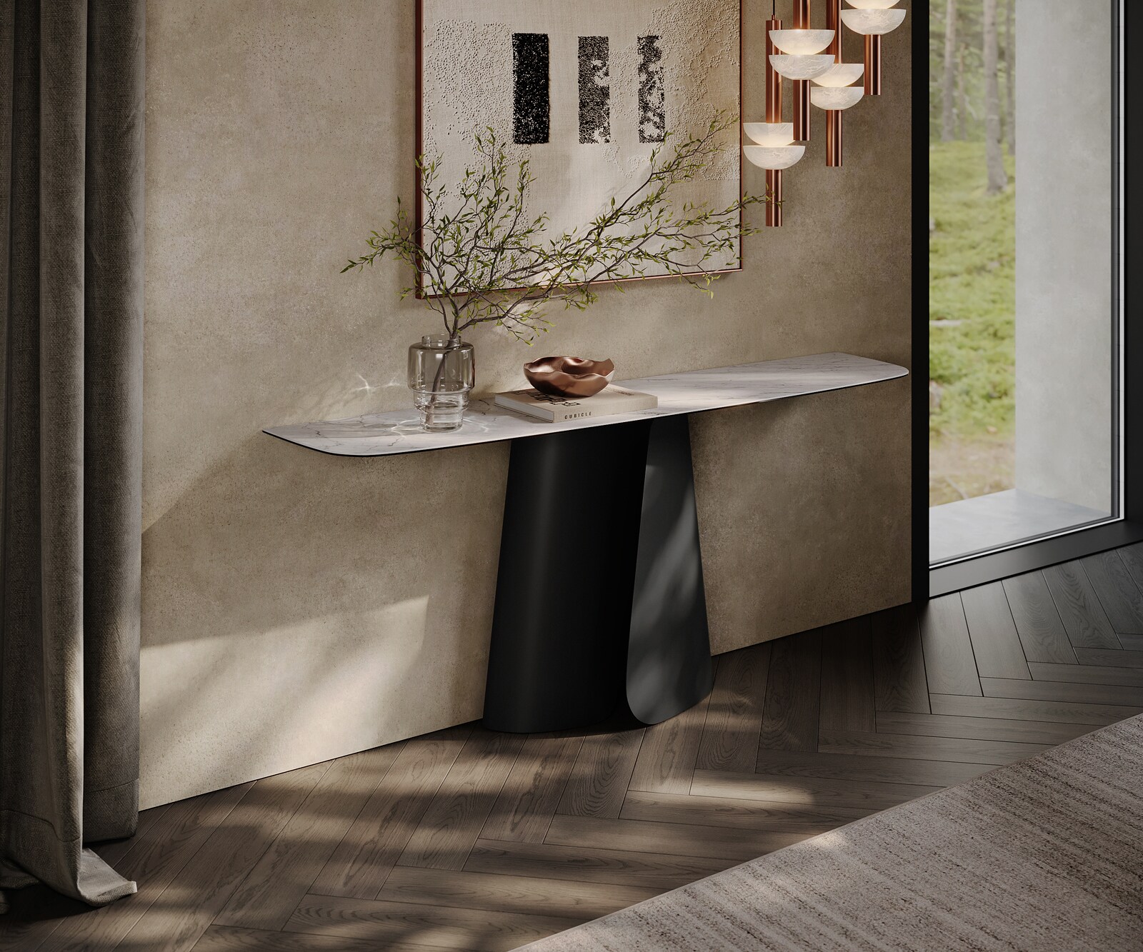 Console Edge forme bateau 180x40 cm Céramique Laminam® Statuarietto Weiß Livos Métal Noir 4