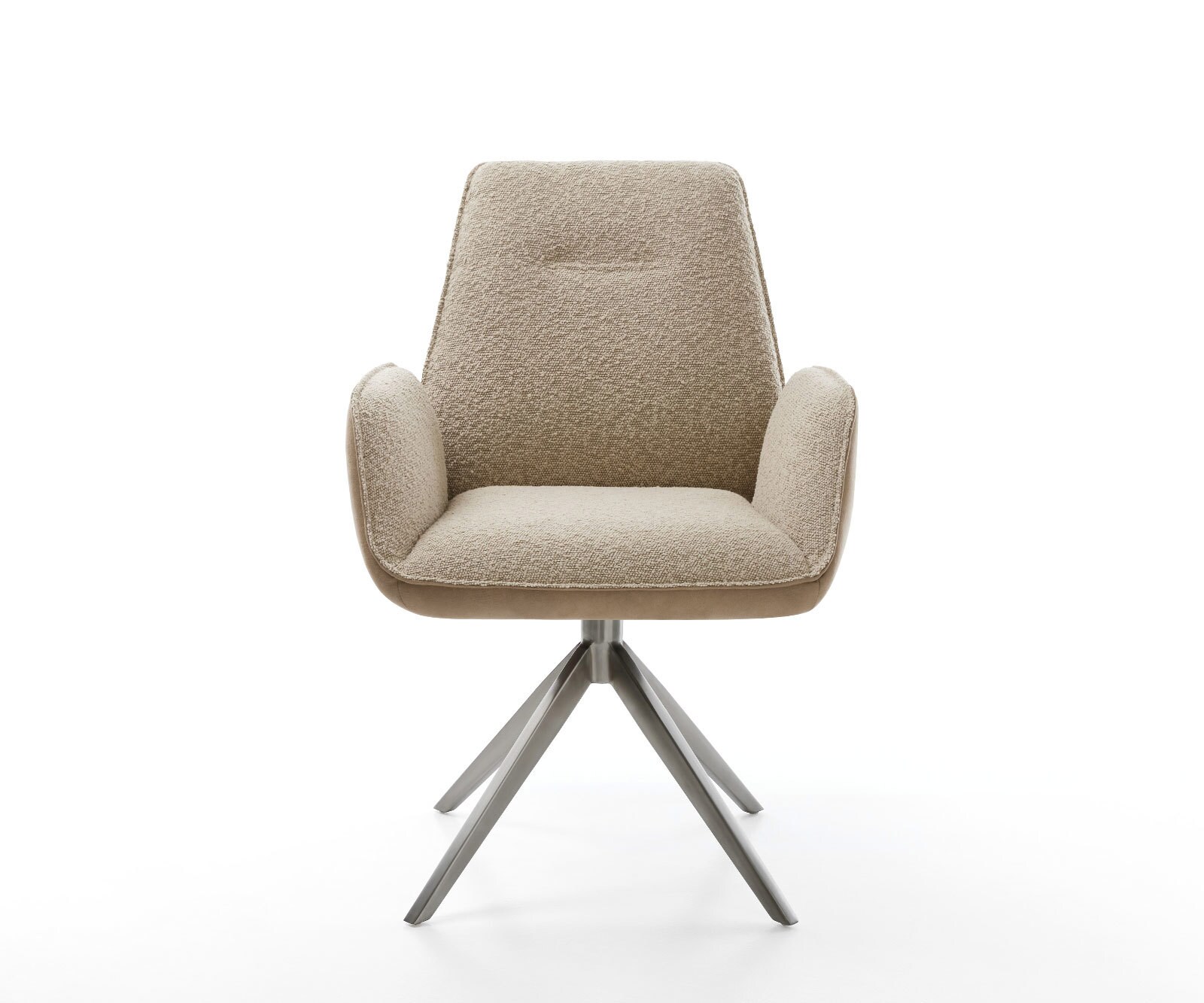 Chaise-pivotante Zoa-Flex tissu mixte couleur boue pied croisé large acier inoxydable brossé pivotement sur 360° fonction bascule ressorts ensachés 1