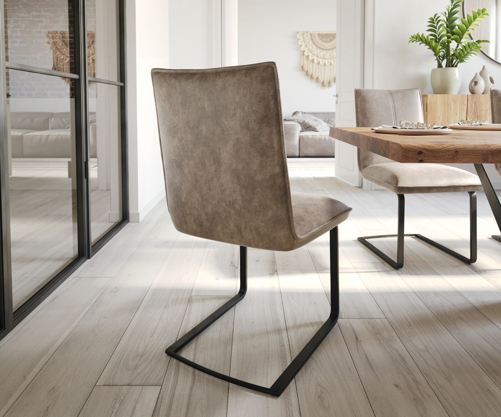 Cantilever Lelio-Flex microvelours taupe vintage pied cantilever plat noir ressorts ensachés 4