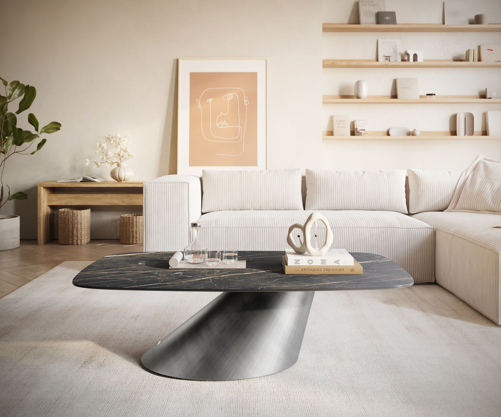 Table basse Edge Boot 120x70 cm céramique Laminam® Noir Desir brun Conis argent métallique 1