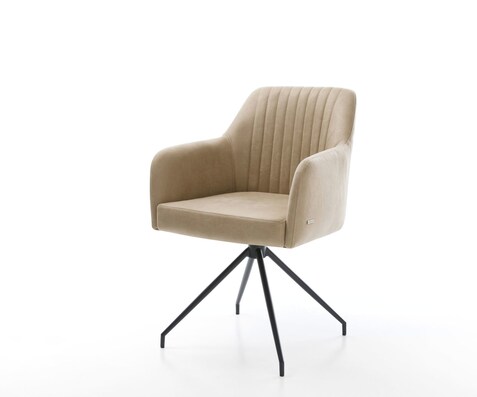 Chaise-de-salle-à-manger Greg-Flex microvelours beige vintage pied croisé conique noir ressorts ensachés