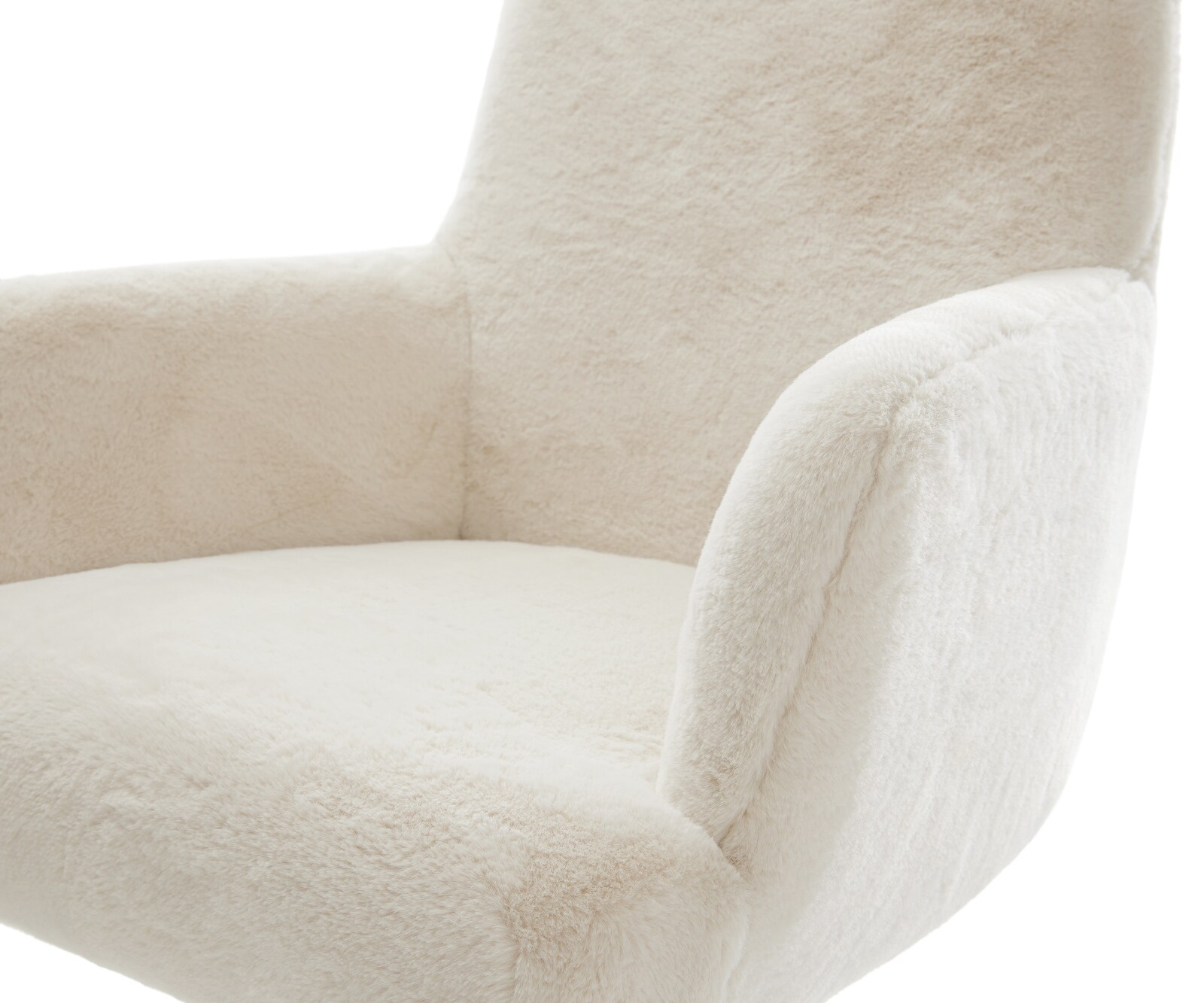 Chaise-de-salle-à-manger Heira-Flex avec accoudoirs peluche crème-blanc pied croisé conique acier inoxydable resorts ensachés 4