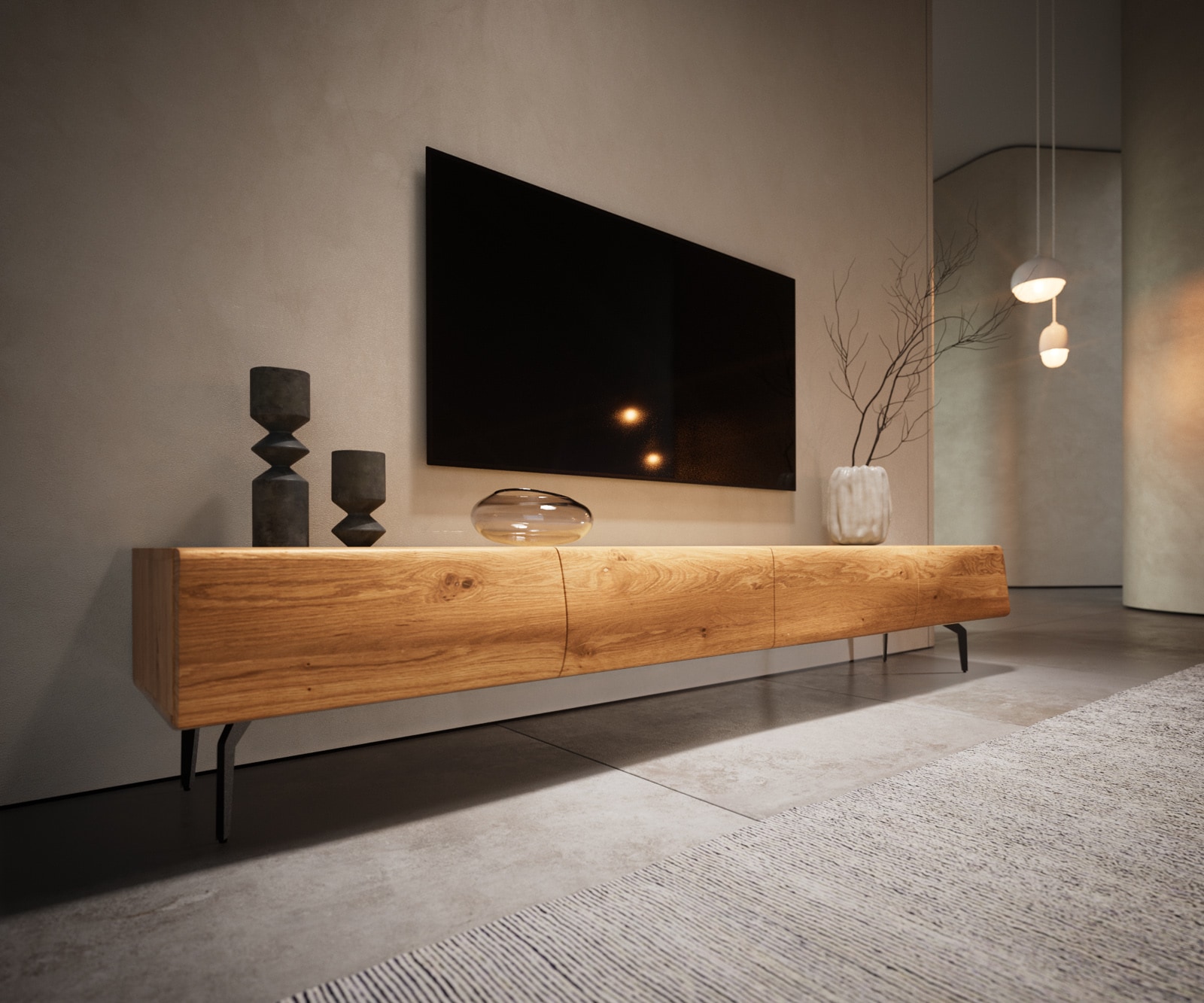 Meuble TV New Live-Edge 200 cm chêne naturel 4 portes pied équerre métal noir 5