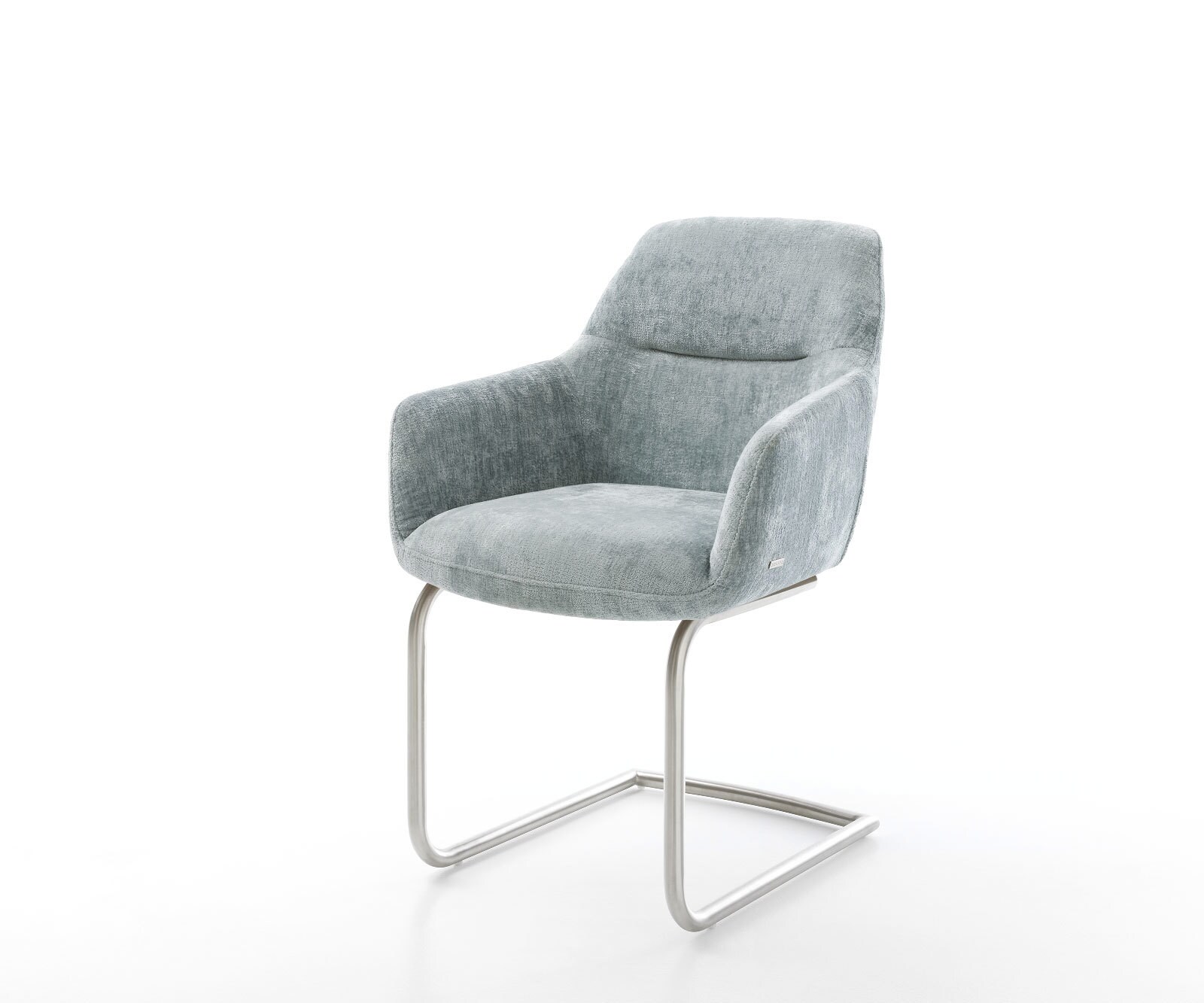 Cantilever Pejo-Flex chenille bleu pastel pied cantilever rond acier inoxydable brossé ressorts ensachés 1