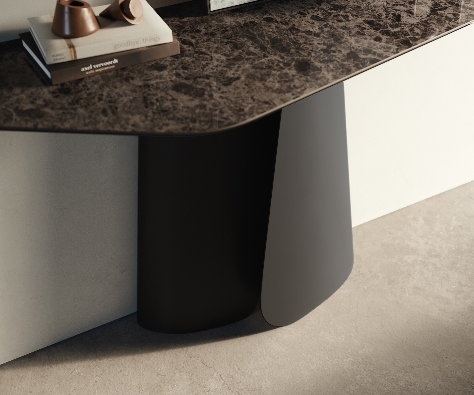 Console Edge Polygonal 140x50 cm Céramique Emperador Extra Lucidato Dunkelbraun Livos Métal Noir 5
