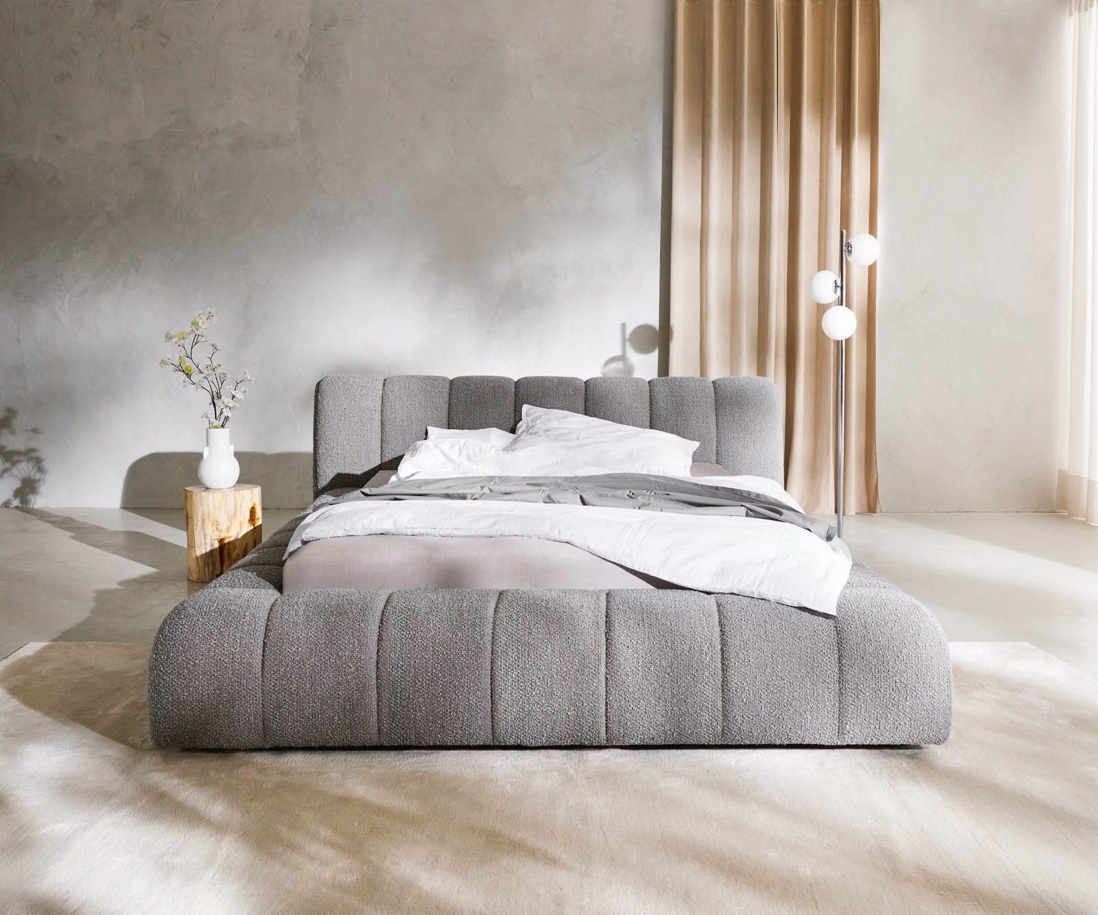 Cadre-de-lit-rembourré Cutio 140x200 cm Bouclé gris argenté 4 Cadre-de-lit-rembourré Cutio 140x200 cm Bouclé gris argenté 4