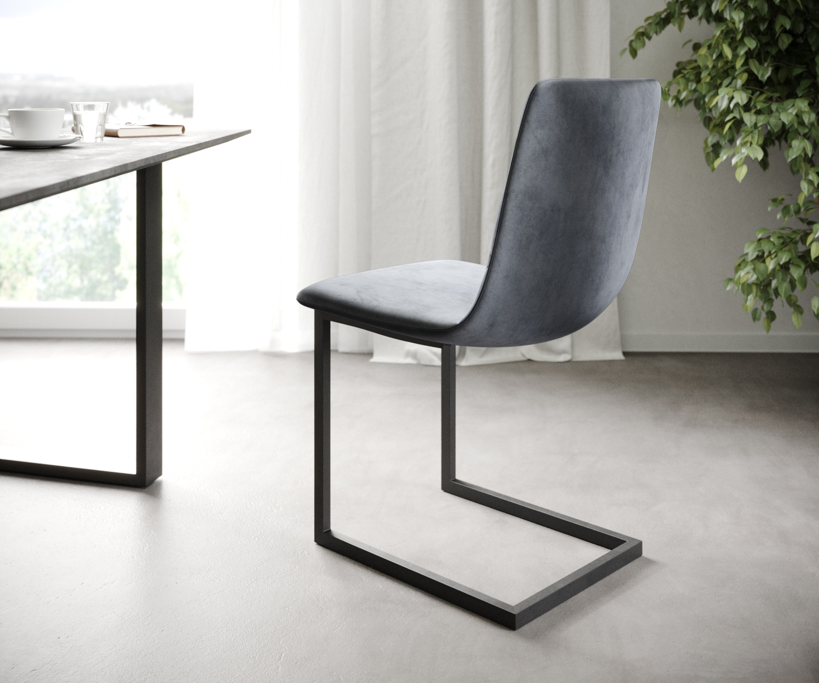 L'ensemble-de-4-chaises Trado-Adesso gris velours cantilever 2