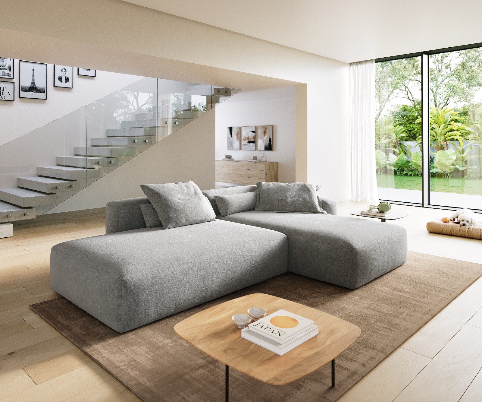 Canapé d'angle Freestyle 310x200 cm Tissu structuré doux Gris couture plate 1