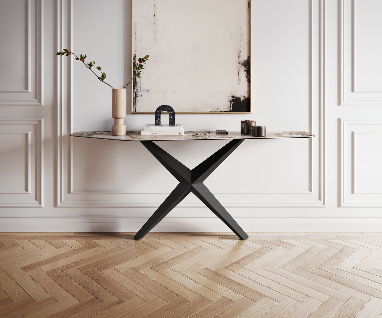 Console Edge Polygonal 180x50 cm Céramique Patagonia Poliert Zentharo Métal Noir 4
