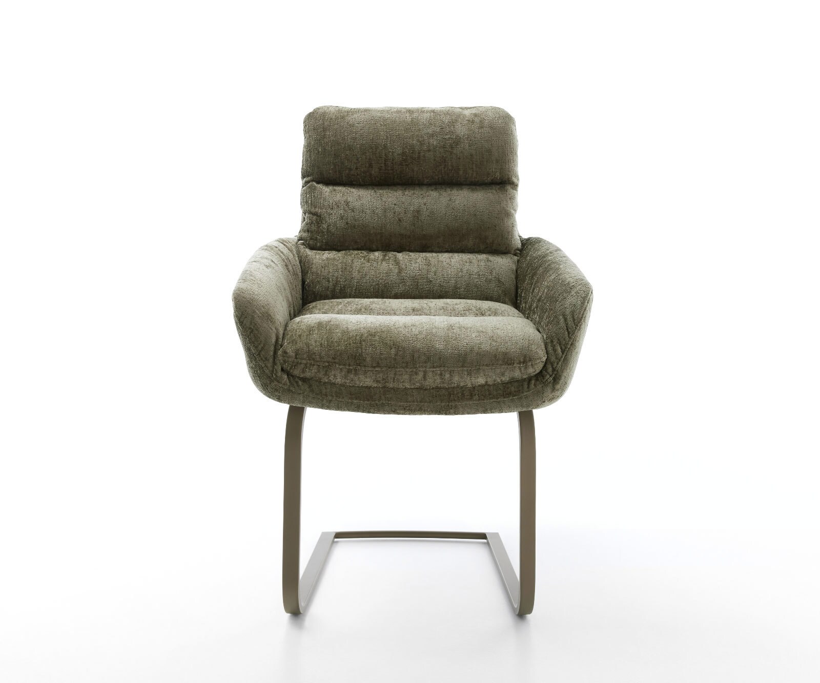 Cantilever Abelia-Flex avec accoudoirs chenille olive pied cantilever plat aspect titane 2