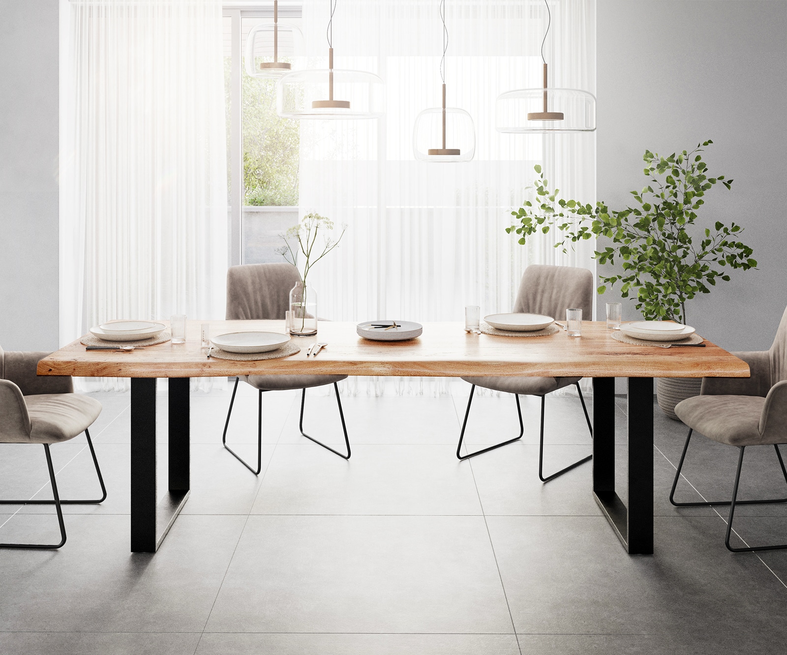 Table de salle à manger Edge 260x100  XL acacia naturel métal noir Live-Edge 2