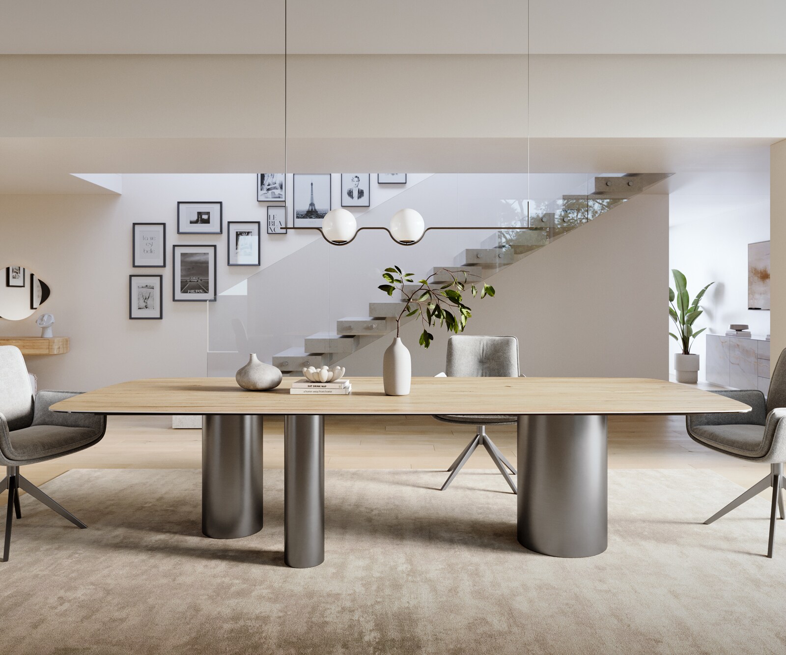 Table à manger Edge Boot 300x120 cm Céramique Laminam® Sabbia Eichefarbig Troa Acier inoxydable Graphite 2