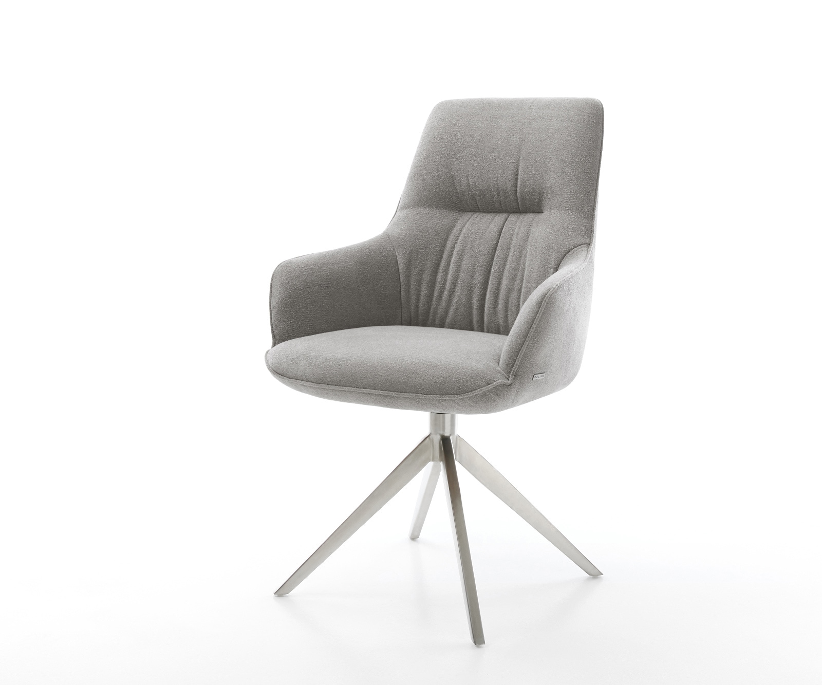 Chaise-pivotante Zelia-Flex avec accoudoirs tissu structuré doux gris pied croisé large acier inoxydable pivotement sur 360° fonction bascule resorts ensachés