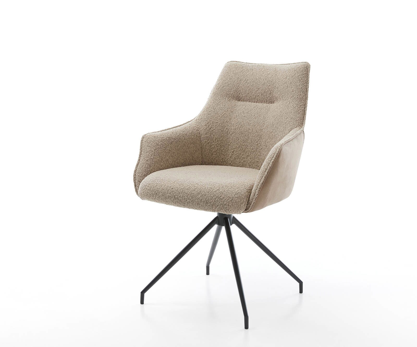 Chaise-pivotante Alja-Flex avec accoudoirs tissu mixte couleur boue pied croisé conique noir pivotement sur 180° ressorts ensachés 1