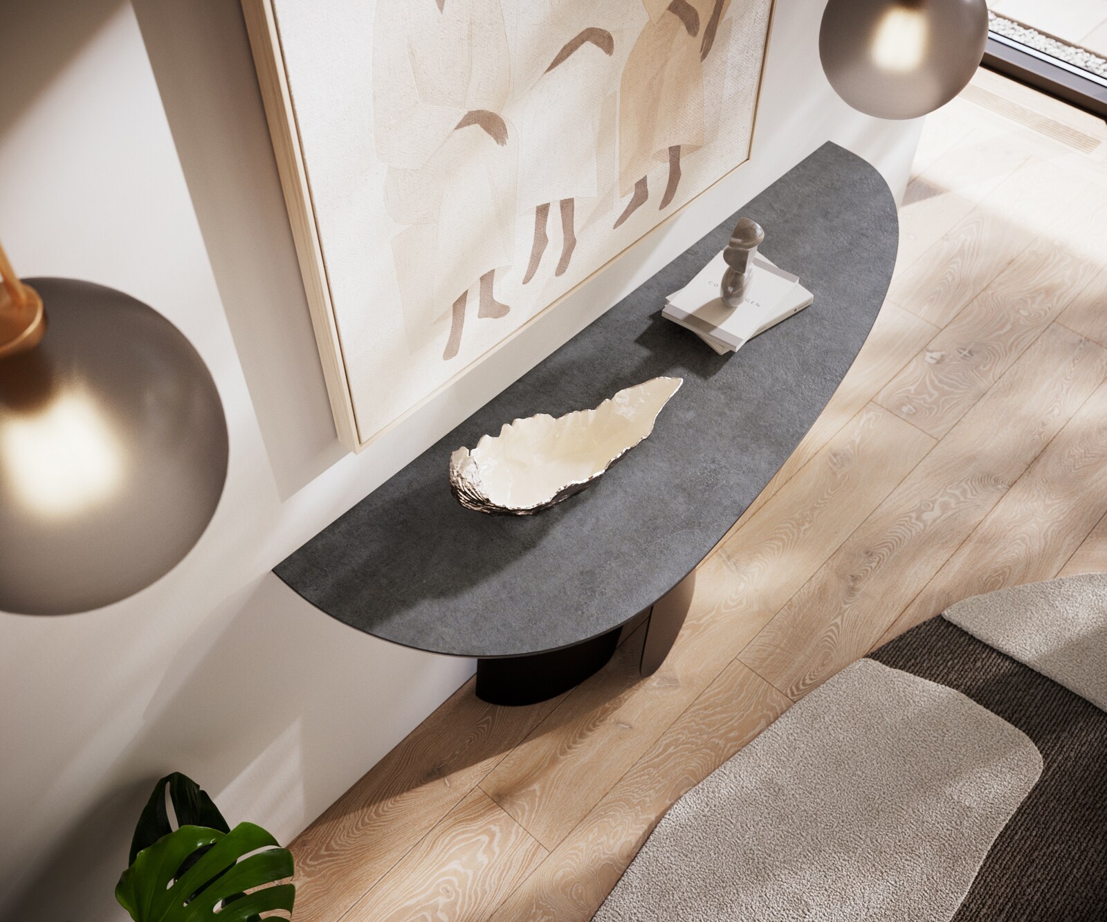 Table console Edge Oval 140x40 cm Céramique Béton Gris Livos Métal Noir 3