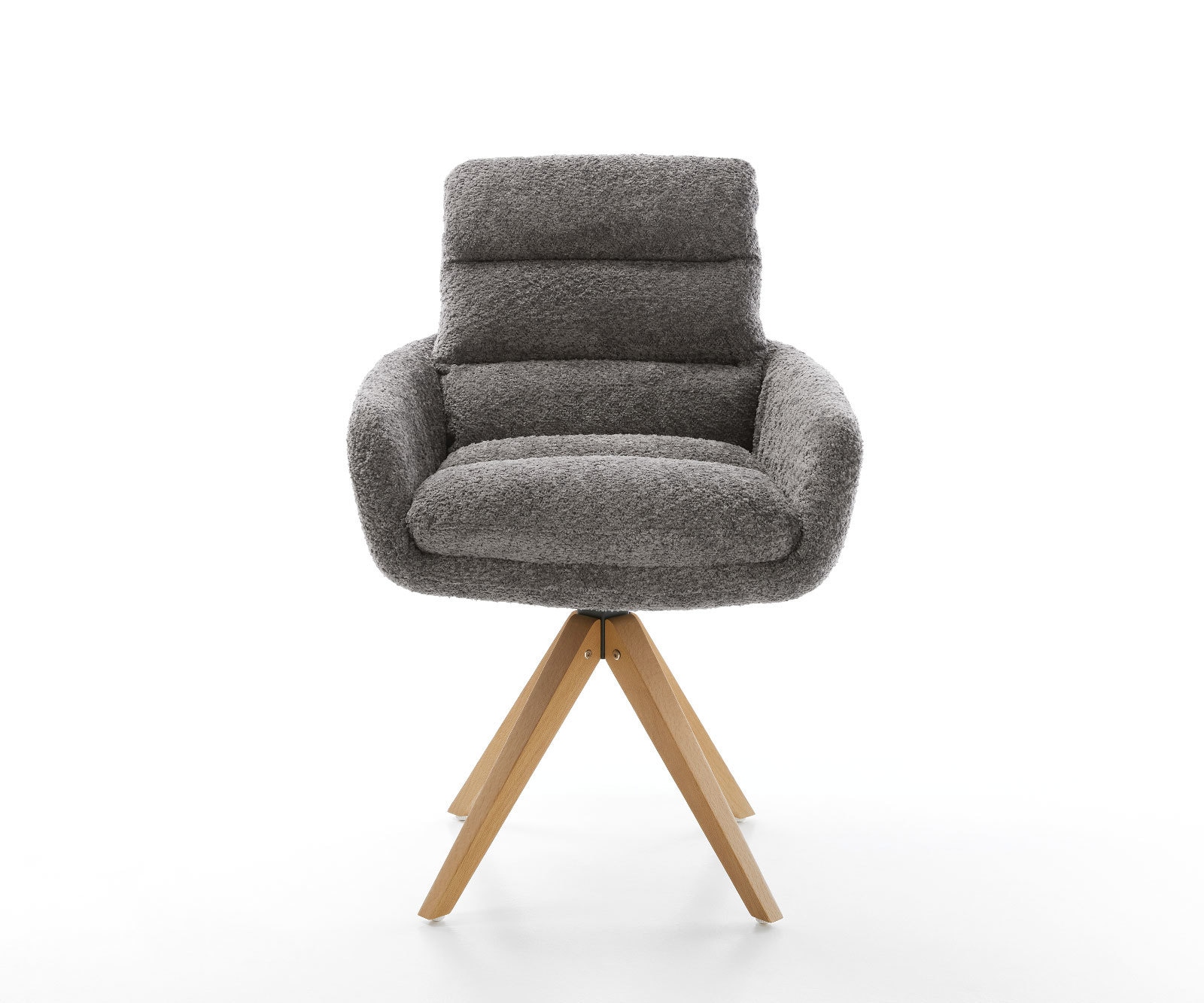 Chaise-de-salle-à-manger Abelia-Flex avec accoudoirs bouclé gris pied en bois angulaire naturel 1 Chaise-de-salle-à-manger Abelia-Flex avec accoudoirs bouclé gris pied en bois angulaire naturel 1