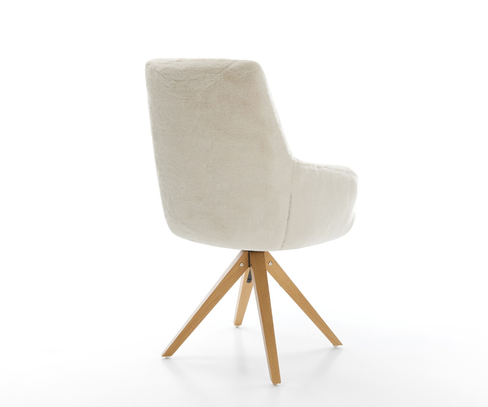 Chaise-pivotante Zelia-Flex avec accoudoirs peluche crème-blanc pied en bois angulaire naturel pivotement sur 180° resorts ensachés 4