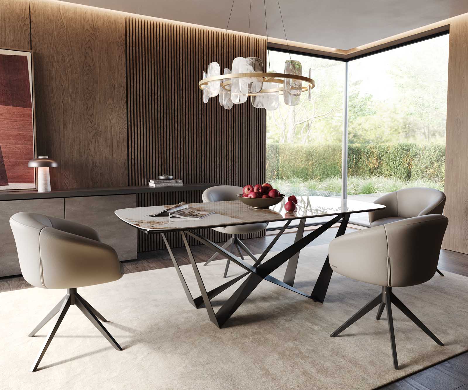 Table à manger Edge en forme de bateau 200x100 céramique Minas mélange blanc-beige Spider acier plat noir 6 Table à manger Edge en forme de bateau 200x100 céramique Minas mélange blanc-beige Spider acier plat noir 6