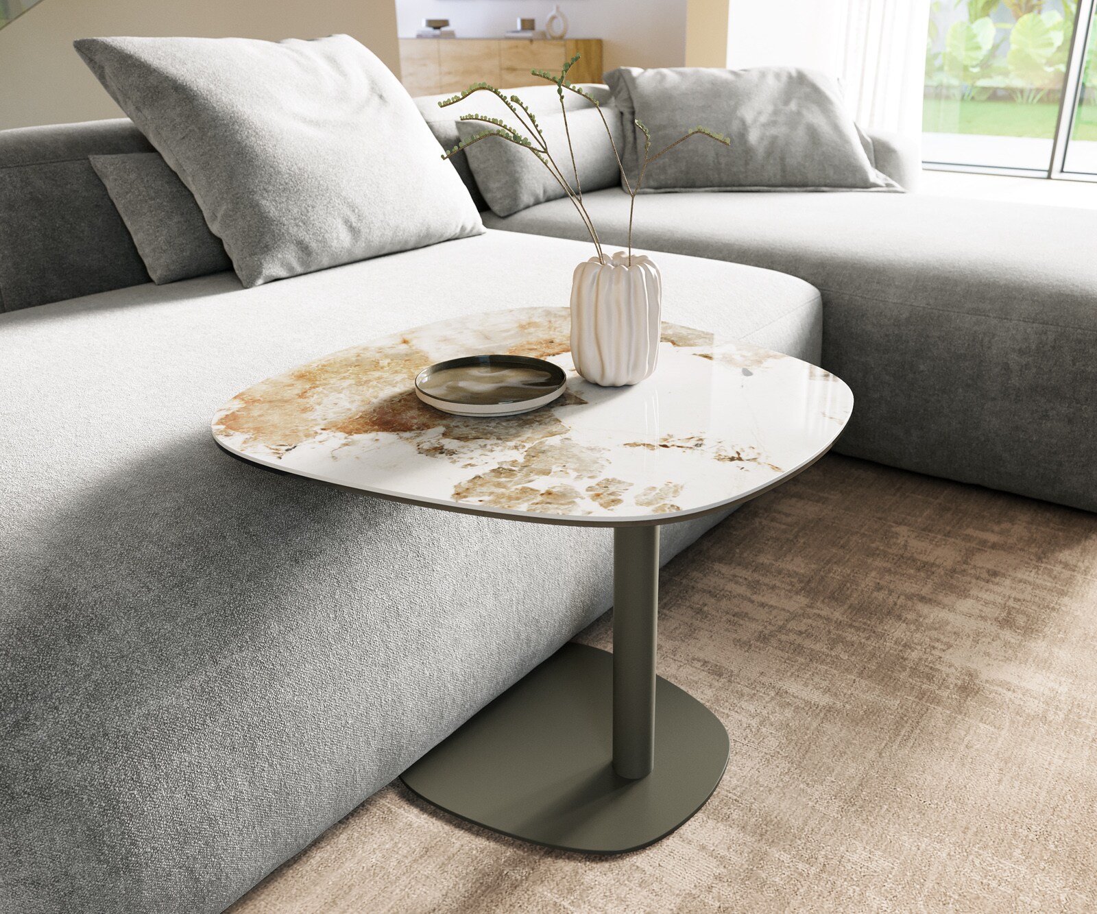 Table basse Edge Boot 60x60 cm céramique Minas Melange Eleny Metall finition effet titane 1