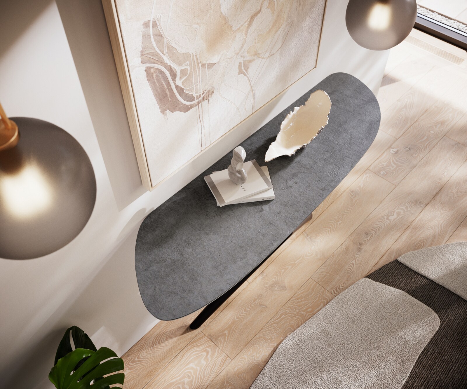 Table console Edge Organique 140x40 cm Céramique Béton Gris Estelo Métal Noir 3