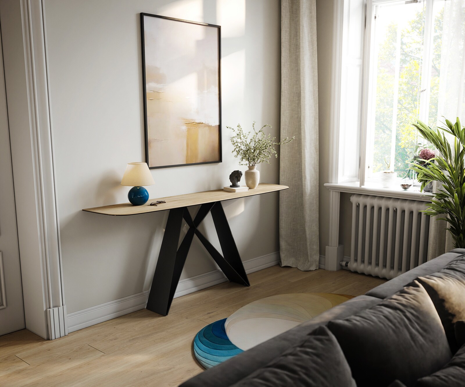 Console Edge forme bateau 180x40 cm Céramique Laminam® Sabbia Eichefarbig Velio Métal Noir 7