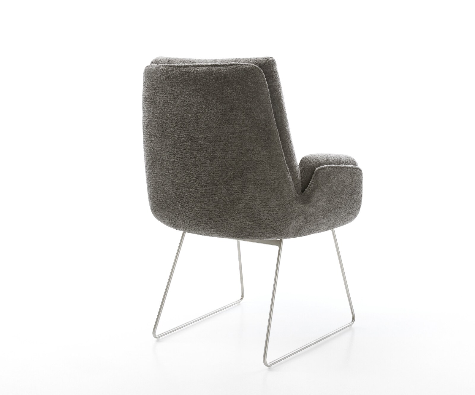 Chaise-de-salle-à-manger Clea-Flex bouclé doux couleur boue pied trapèze acier inoxydable 4