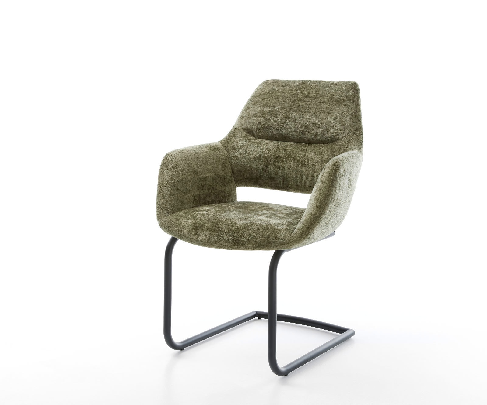 Cantilever Yago-Flex avec accoudoirs chenille olive pied cantilever rond noir ressorts ensachés Cantilever Yago-Flex avec accoudoirs chenille olive pied cantilever rond noir ressorts ensachés