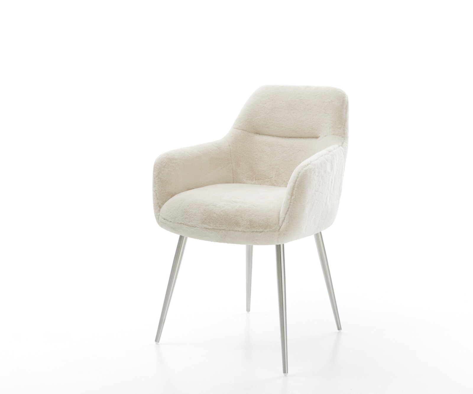 Chaise-de-salle-à-manger Pejo-Flex peluche crème-blanc 4 pieds coniques acier inoxydable resorts ensachés