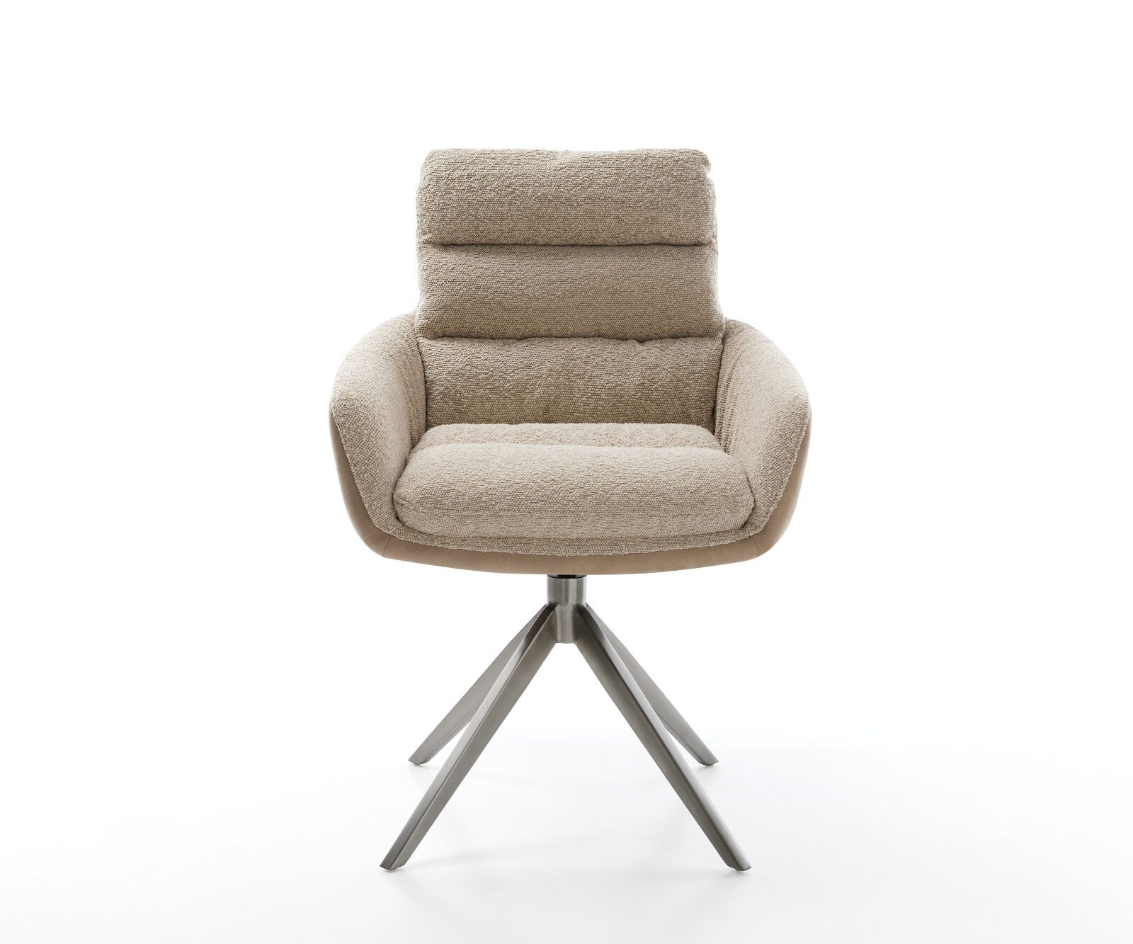 Chaise-pivotante Abelia-Flex avec accoudoirs tissu mixte couleur boue pied croisé large acier inoxydable brossé pivotement sur 360° fonction bascule 1 Chaise-pivotante Abelia-Flex avec accoudoirs tissu mixte couleur boue pied croisé large acier inoxydable brossé pivotement sur 360° fonction bascule 1