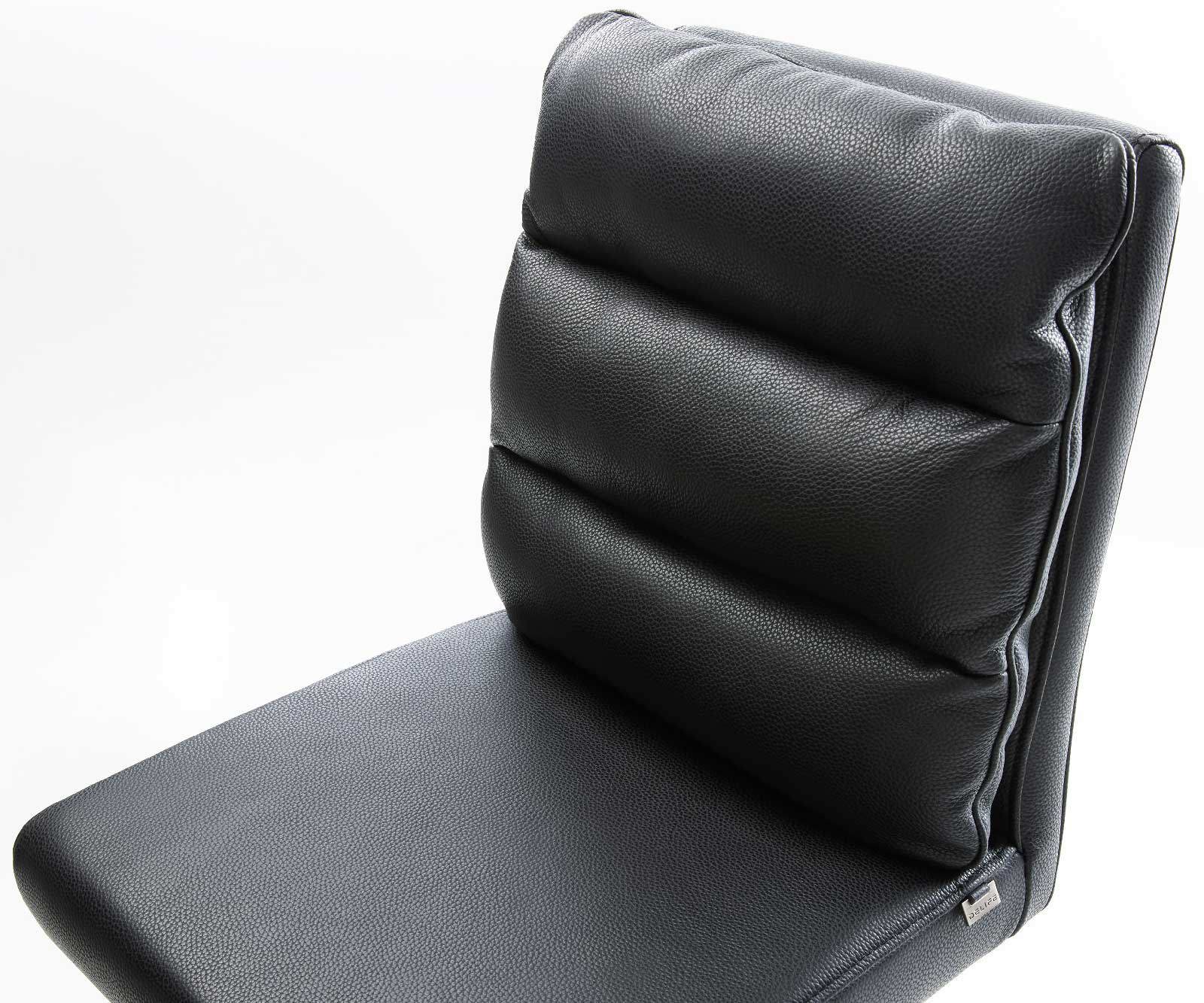 Chaise-de-bar Pela-Flex cuir véritable noir cadre de patins acier inoxydable 3