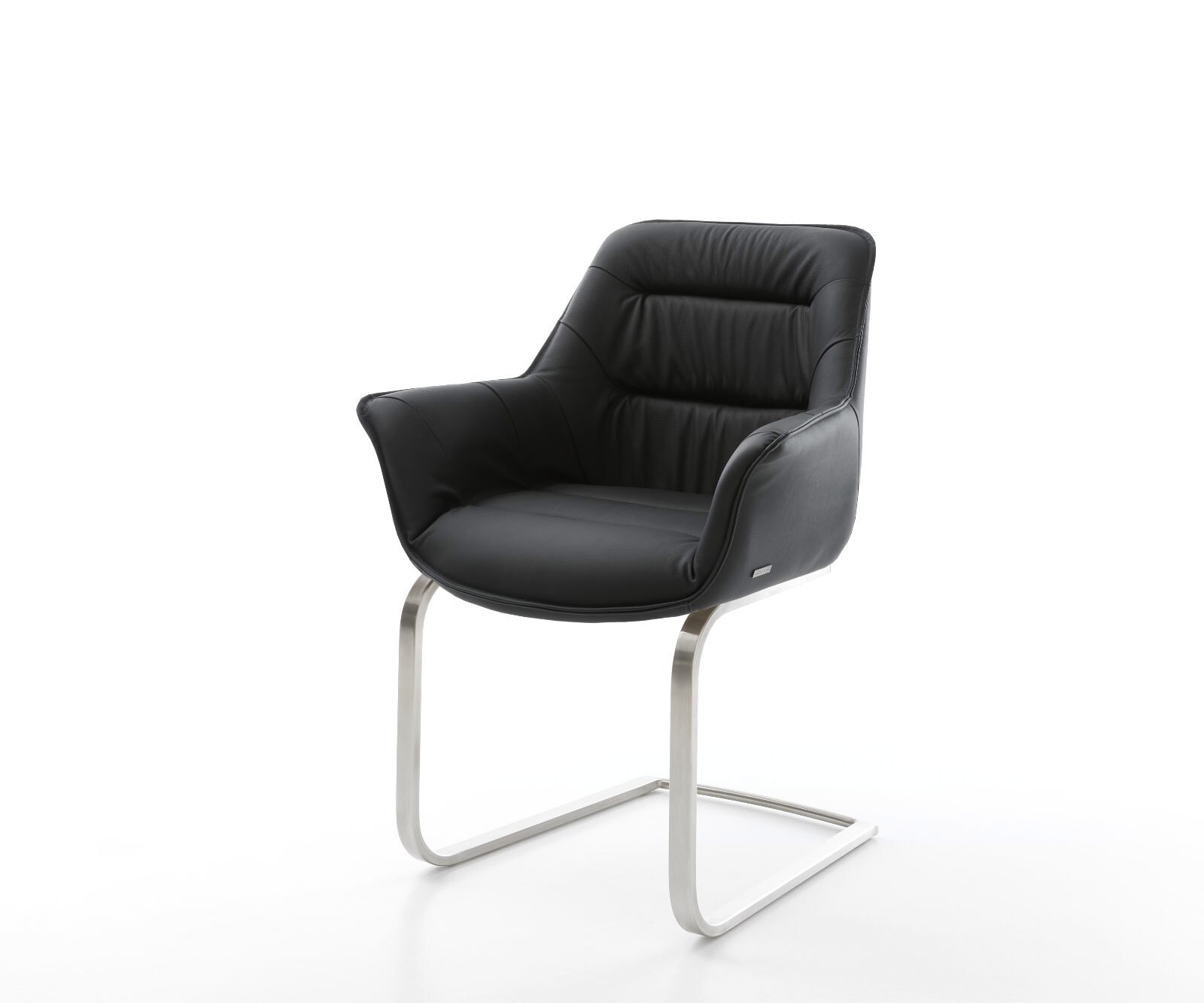 Cantilever Kaira-Flex cuir de vache noir pied cantilever plat acier inoxydable brossé