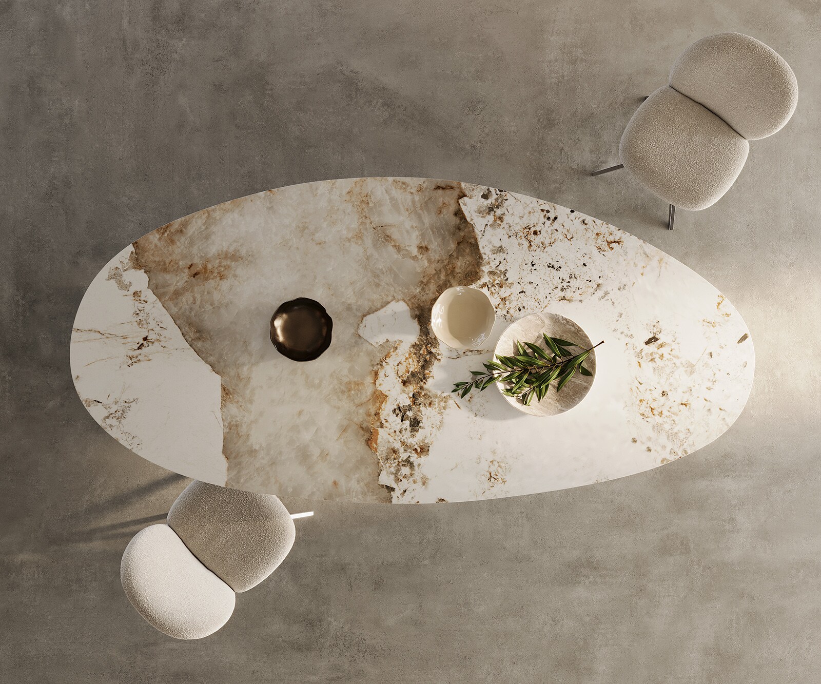Table à manger Edge Ovale 280x130 Céramique Minas Melange Blanc-Beige Pilier Acier inoxydable Graphite 8