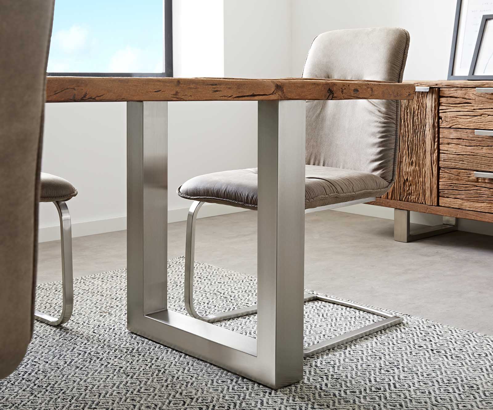 Table-à-mange eclaimed 140x90x75 cm aspect vintage acier inoxydable large 6