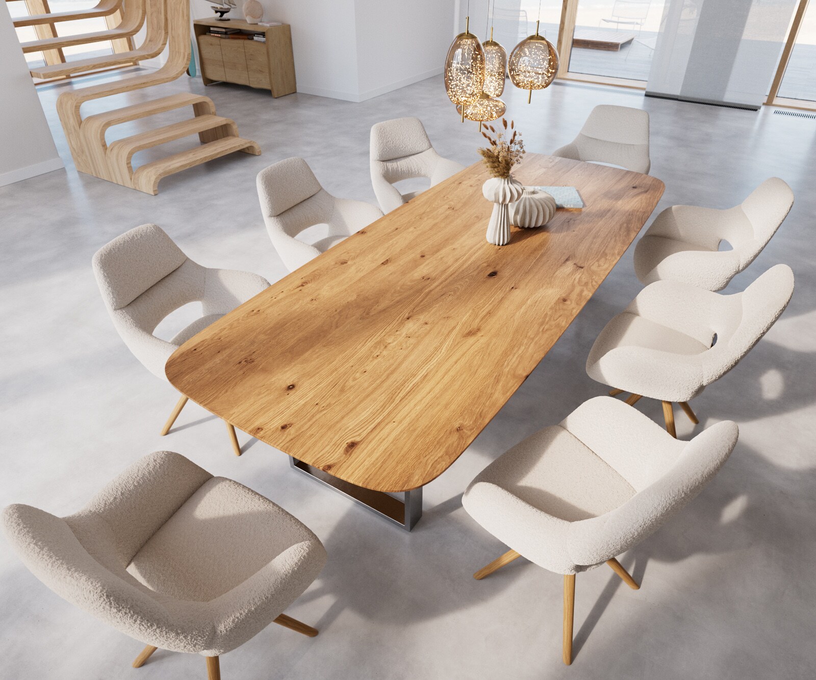 Table à manger Edge Boot 300x120x2,5-3 chêne nature acier inoxydable mince bord suisse 3