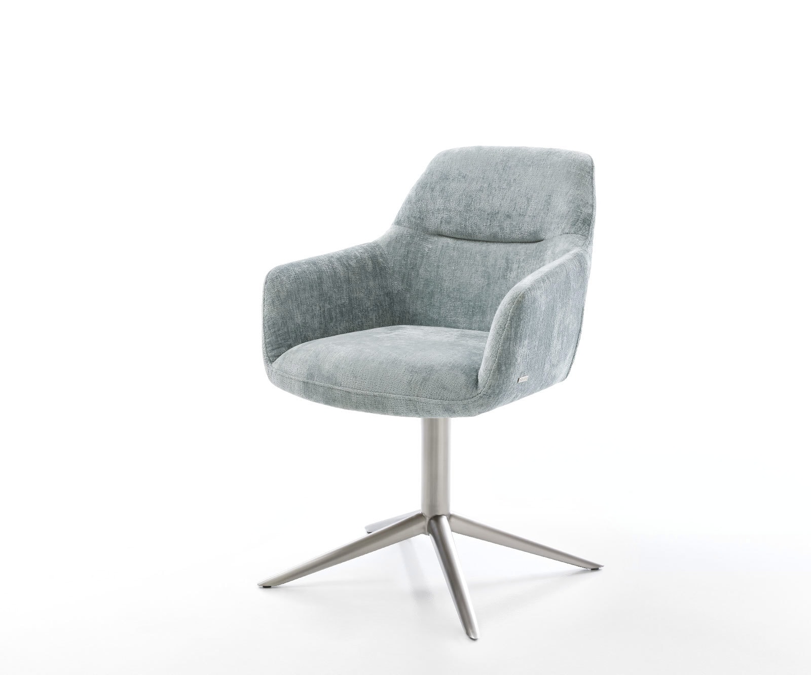 Chaise-pivotante Pejo-Flex chenille bleu pastel pied de chaise 4 branches acier inoxydable brossé pivotement sur 360° fonction bascule ressorts ensachés 1