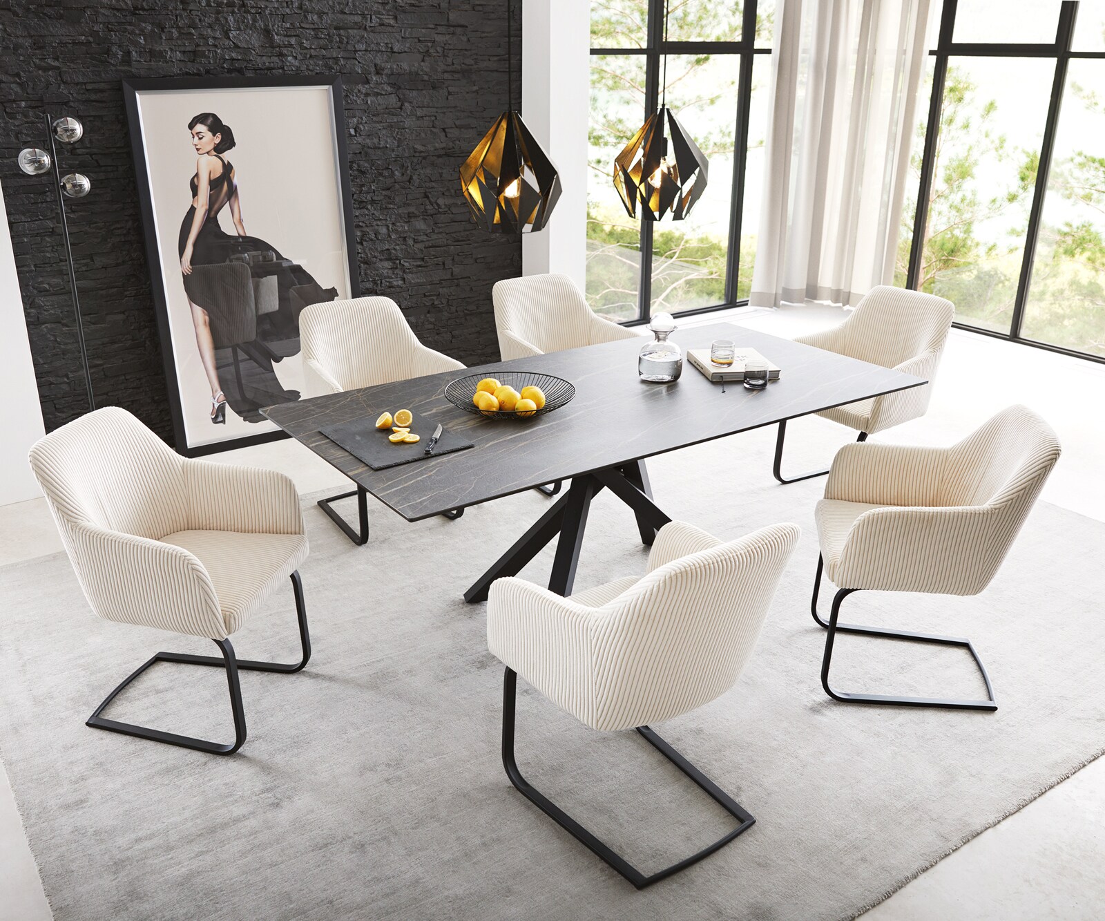 Cantilever Greg-Flex côtelé beige vintage pied cantilever plat noir ressorts ensachés 3