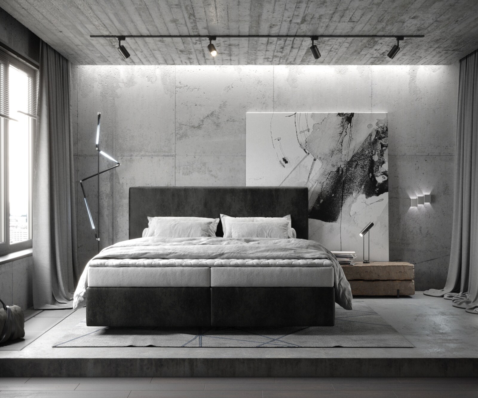 Lit-sommier-tapissier Dream-Well 180x200 cm microfibre anthracite vintage 1