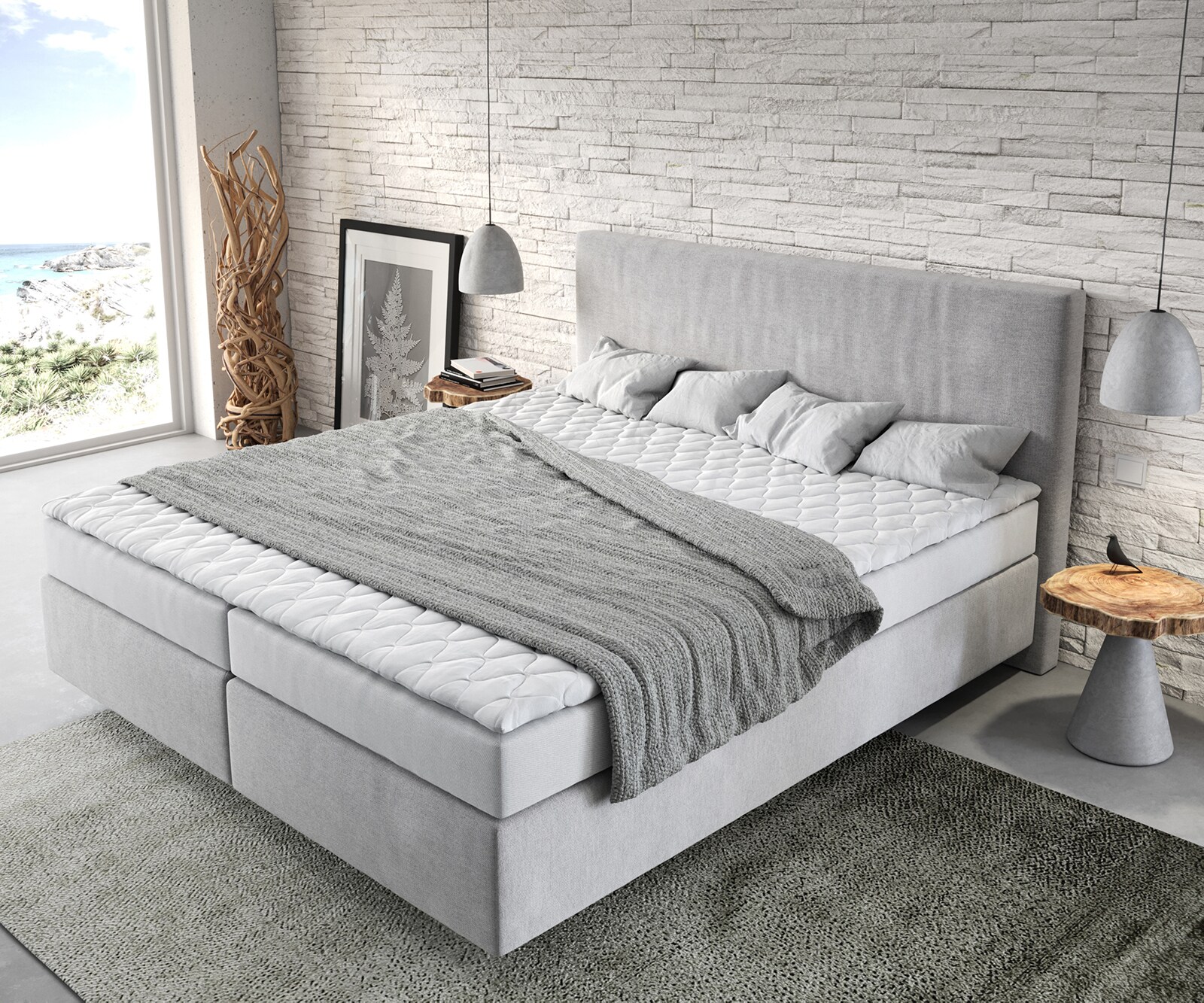 Lit-à-sommier-tapissier Dream-Well 180x200 cm gris avec matelas et surmatelas 3