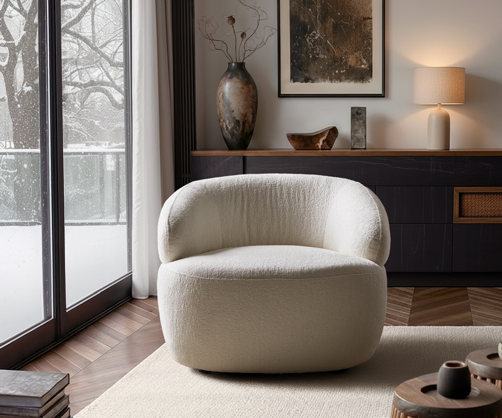 Fauteuil lounge Nova 88 x 88 cm Bouclé Soft Beige 1