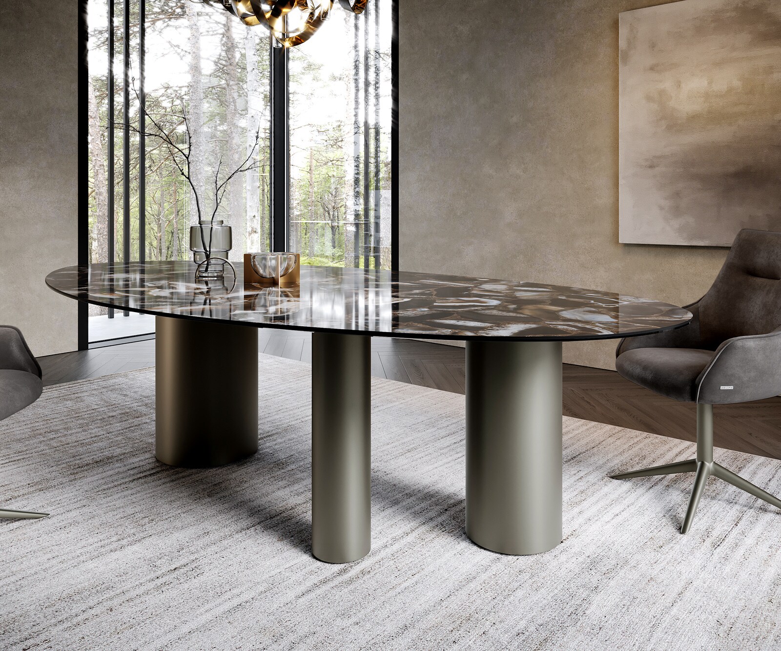 Table à manger Edge Oval 280x130 Céramique Iris FMG Agatablack Troa Métal Effet Titane 5