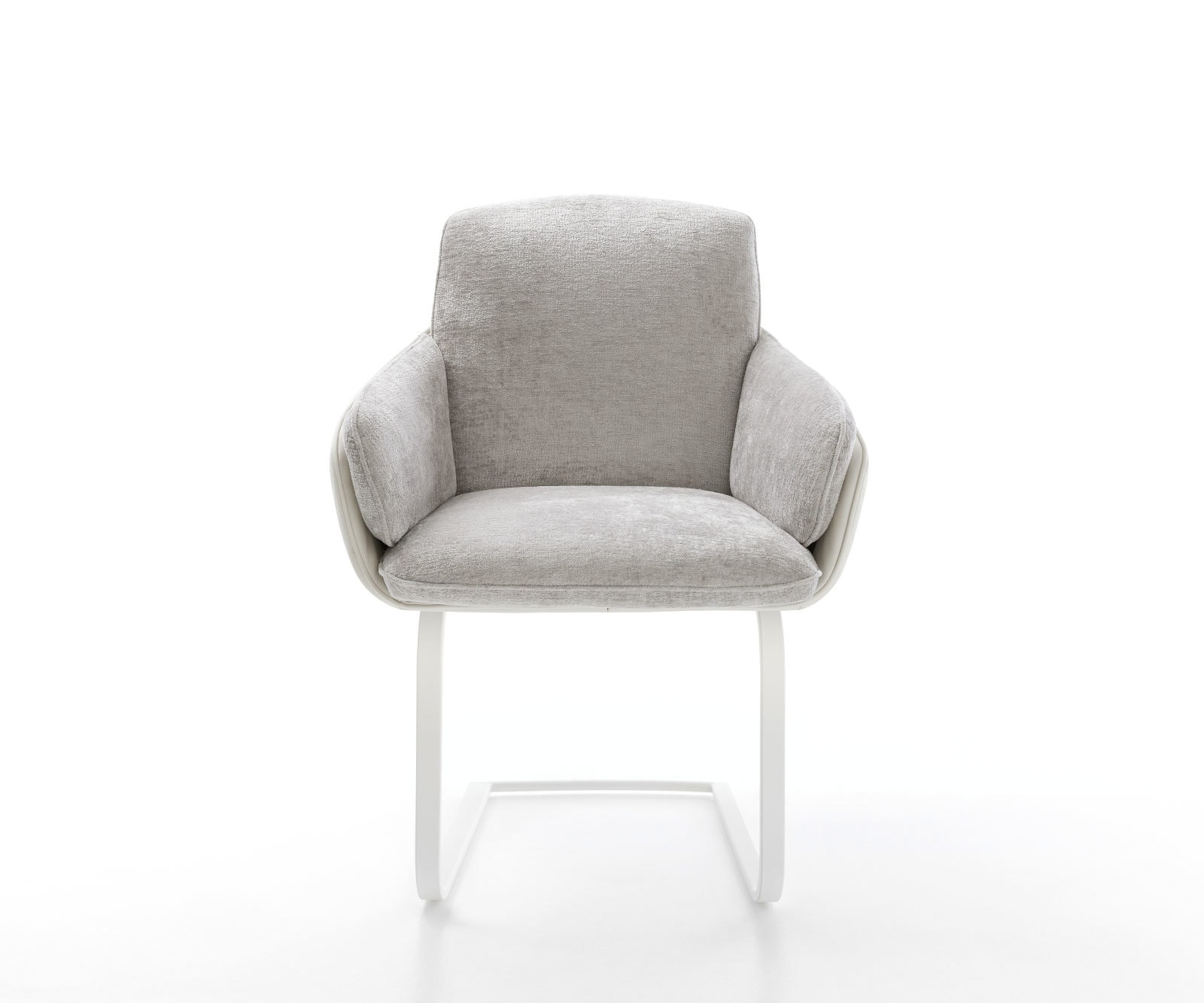 Cantilever Luan-Flex avec accoudoirs tissu mixte cuir de vache blanc-gris argenté pied cantilever plat blanc 1 Cantilever Luan-Flex avec accoudoirs tissu mixte cuir de vache blanc-gris argenté pied cantilever plat blanc 1