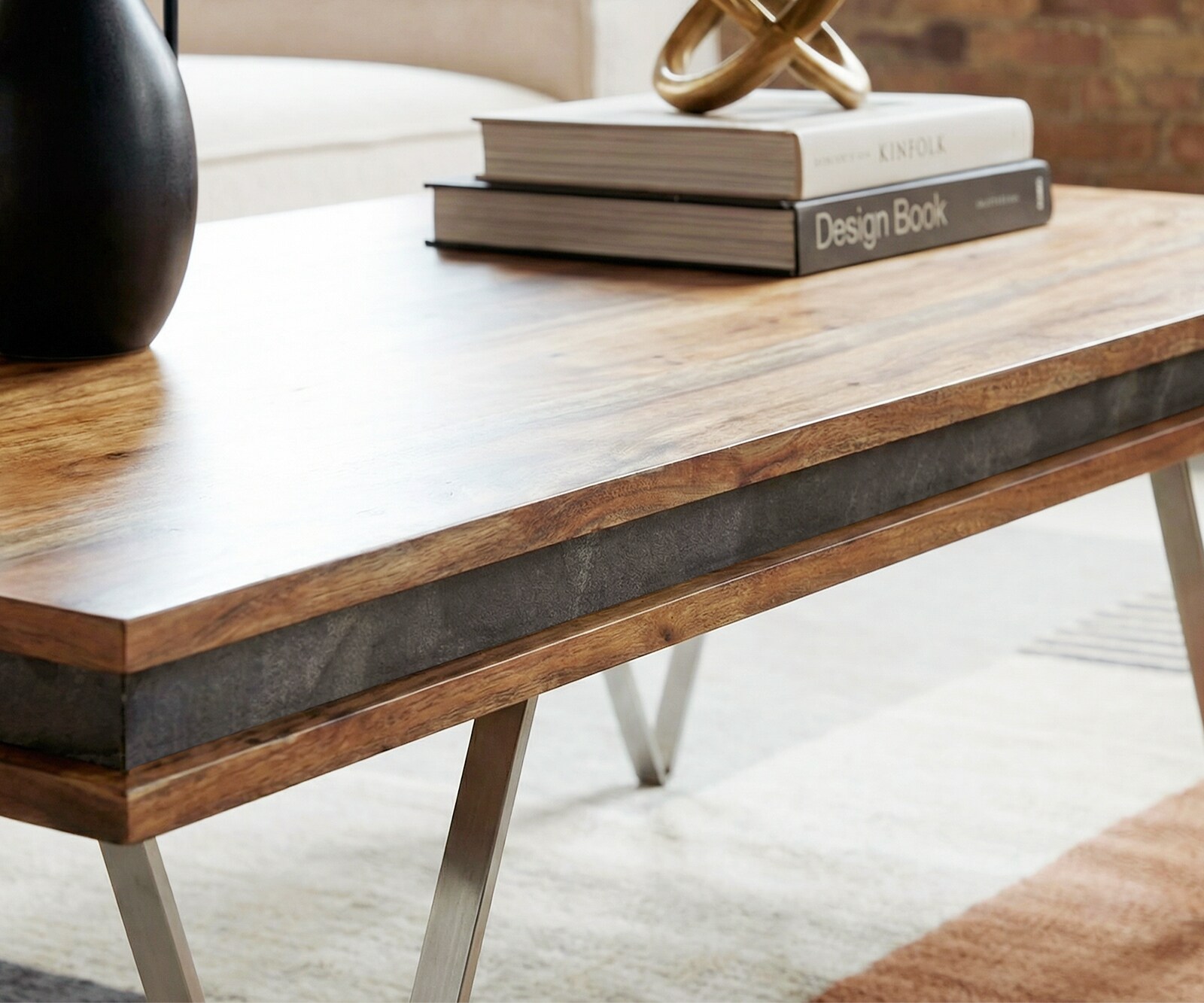 Table-basse design Stonegrace 117x60x25 cm acacia naturel ardoise 4