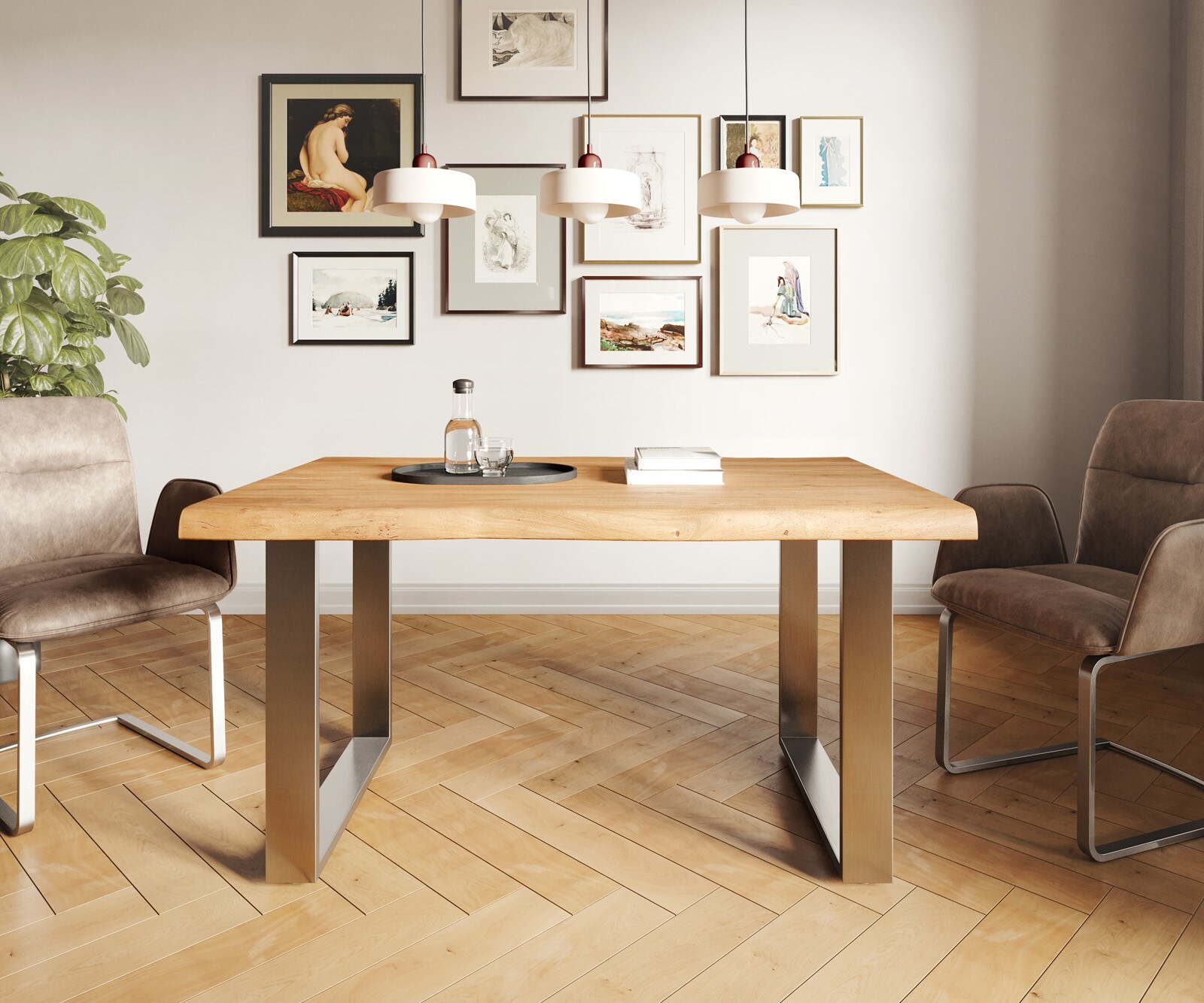 Table-à-manger Edge 140x90 XL acacia nature acier inoxydable mince Live-Edge 1 Table-à-manger Edge 140x90 XL acacia nature acier inoxydable mince Live-Edge 1