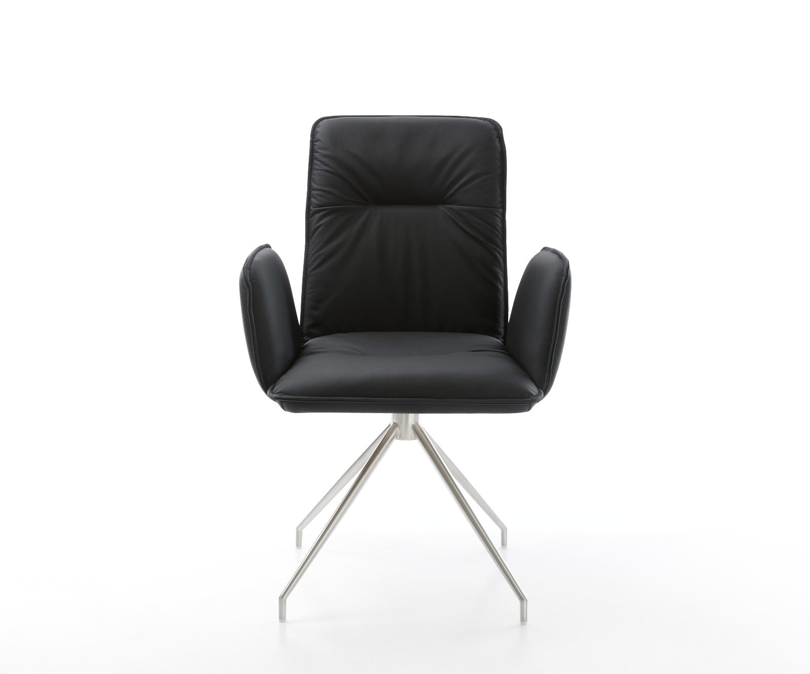 Chaise-de-salle-à-manger Vinja-Flex cuir de vache noir pied croisé conique acier inoxydable brossé 1 Chaise-de-salle-à-manger Vinja-Flex cuir de vache noir pied croisé conique acier inoxydable brossé 1