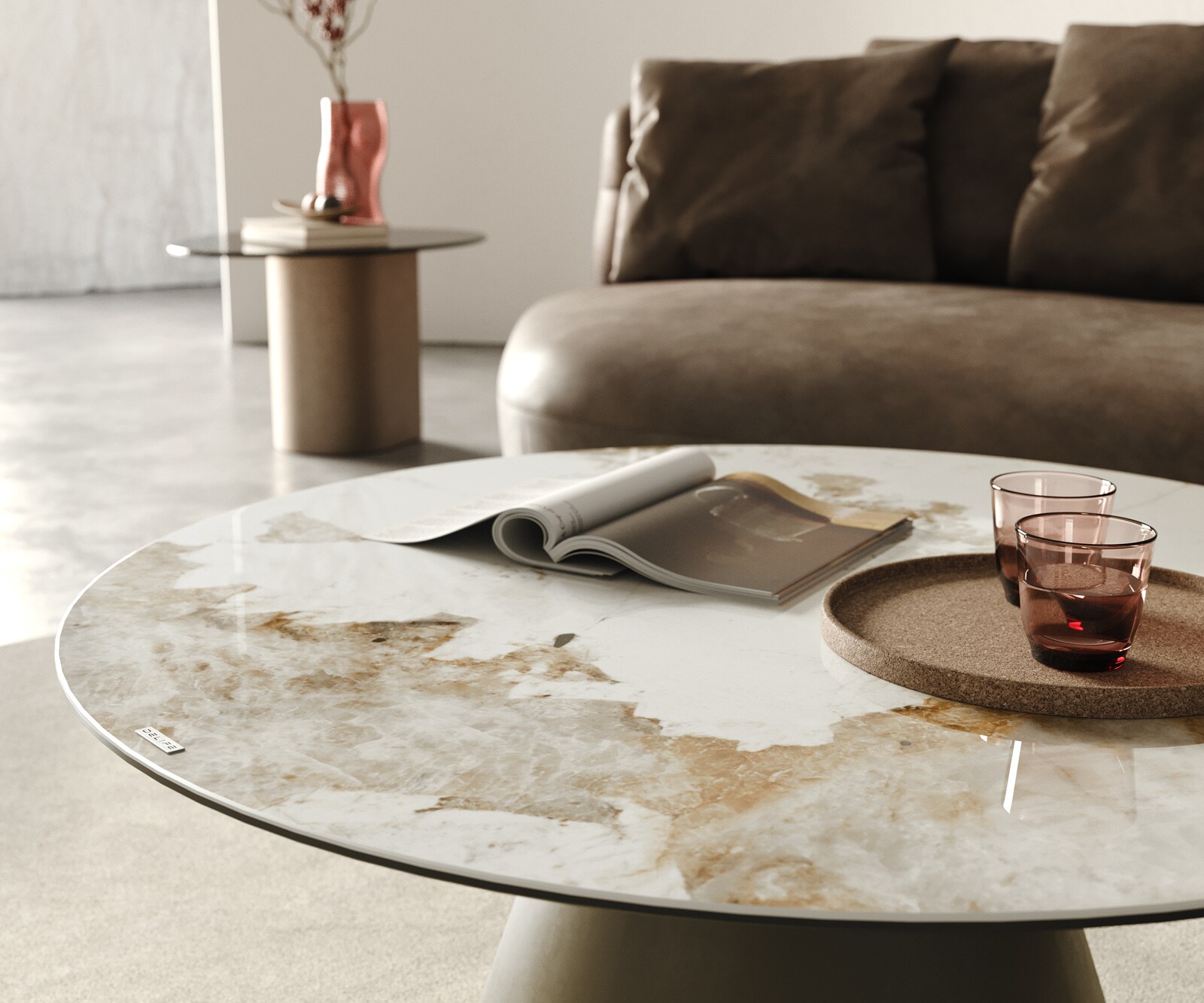 Table basse Edge rond 100x100 cm céramique Minas Melange finition effet titane 6