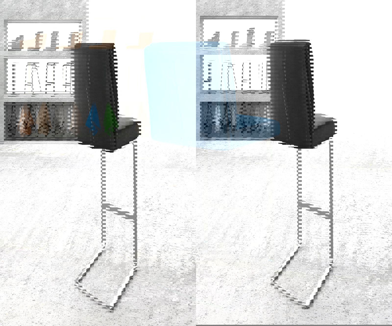 Chaise-de-bar Pela-Flex velours bleu chaise cantilever acier plat inoxydable 2 Chaise-de-bar Pela-Flex velours bleu chaise cantilever acier plat inoxydable 2