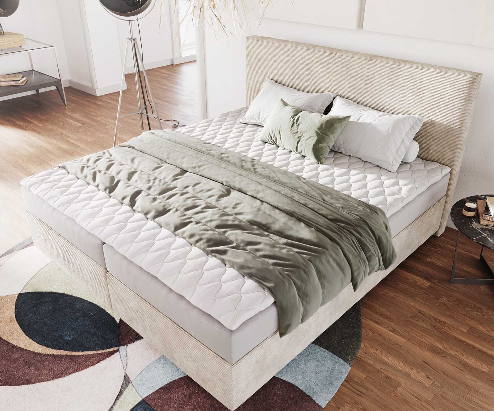 Lit-à-sommier-tapissier Dream-Well 180x200 cm Velours côtelé Beige avec matelas et surmatelas 3