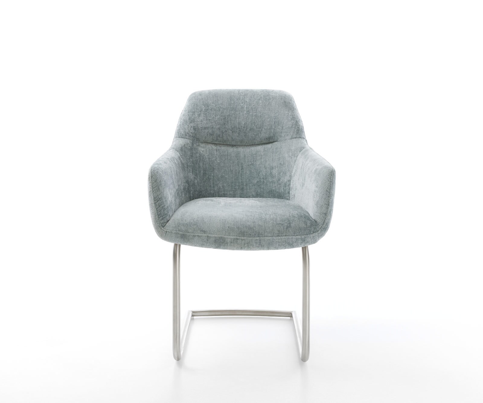 Cantilever Pejo-Flex chenille bleu pastel pied cantilever rond acier inoxydable brossé ressorts ensachés 1
