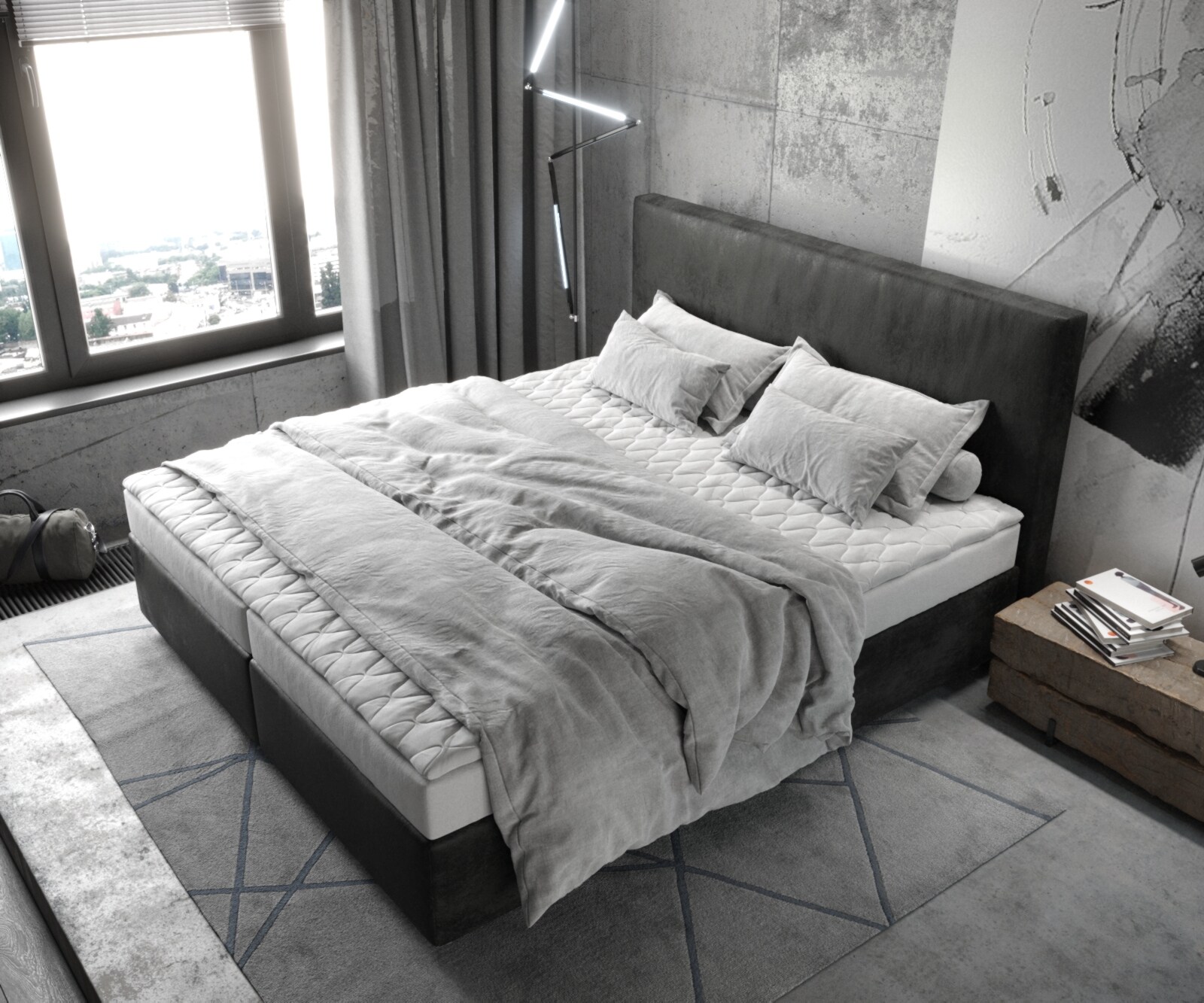 Lit-sommier-tapissier Dream-Well 180x200 cm microfibre anthracite vintage 3 Lit-sommier-tapissier Dream-Well 180x200 cm microfibre anthracite vintage 3